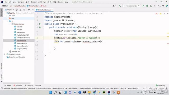 PRIME NUMBER program in JAVA using IntelliJ IDEA | Practical java programming | Kailash Namata