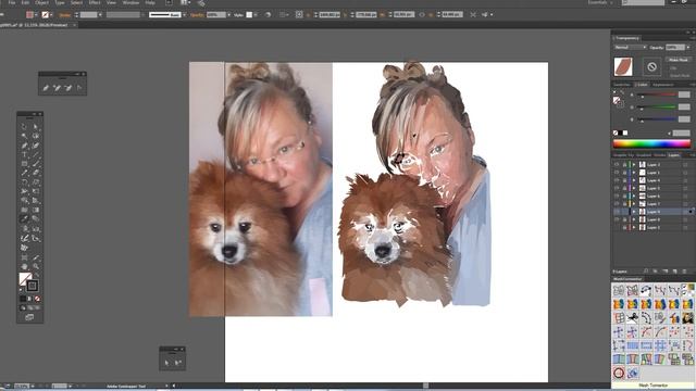 портрет женщины с собакой на планшете Wacom в векторе в программе Illustrator смотреть онлайн