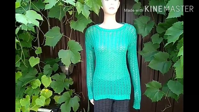 Видео обзор джемперочка, связанного спицами ажурной резинкой с вырезом горловины "лодочка" смотреть онлайн