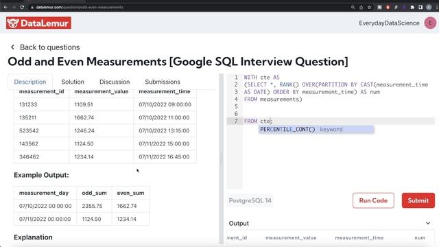 GOOGLE Interview Question Solved - SQL | "Odd and Even Measurements" | Everyday Data Science