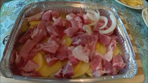 Мясо с картошкой слоями в духовке. Meat and potatoes in layers in the oven.