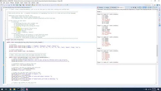 Module 2, Lesson 8 - 2D-Array and ArrayList Practice (card shuffling example) (Java)