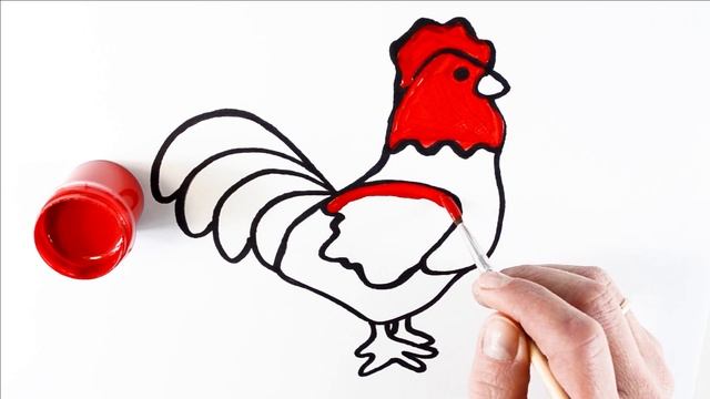 Как нарисовать петуха / мультик раскраска петушок для детей / учим цвета