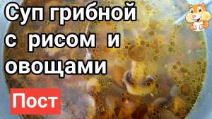 Грибной суп с овощами и рисом. Постный суп с шампиньонами.