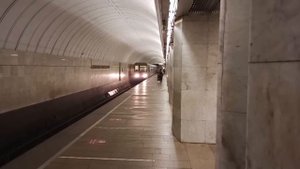 Прибывает поезд Метро на станцию Петровско-Разумовская серая ветка Московский метрополитен