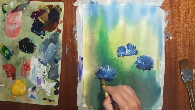 Как нарисовать полевые цветы. Как нарисовать васильки. Как нарисовать пейзаж. Лето красками. Цветы. смотреть онлайн