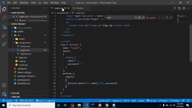 Vue js project #10 Login API integration - Restaurant App