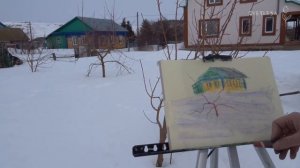 Масляная пастель и быстрая зарисовка домика на пленэре | Soft oil pastels mungyo