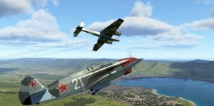Як-7б против  Bf 110 E-2,  вражеский истребитель уже нал аэродромом
