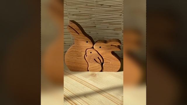 Фрезеровка дерева. Статуэтка семья зайчиков