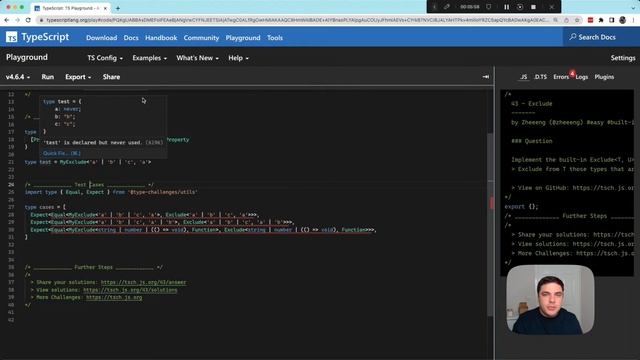 TypeScript Type Challenge Exclude - Implementing Exclude with TypeScript