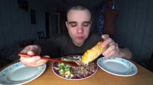 МУКБАНГ/АСМР ГРЕЧКА С ТУШЕНКОЙ/САЛАТ ОВОЩНОЙ /БУТЕРБРОДЫ С ЗАКУСКОЙ/EATING/ASMR/Mukbang #342