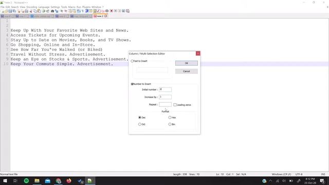 Notepad++ How To Insert Incrementing Numbers to Every Line смотреть онлайн