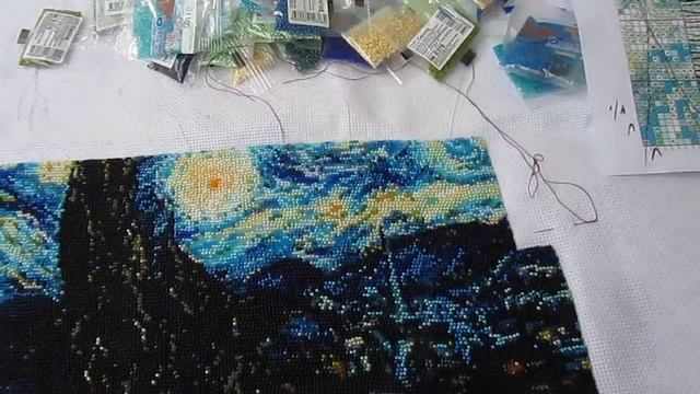 Вышивка. Звездная ночь Ван Гога. 5 часть. смотреть онлайн