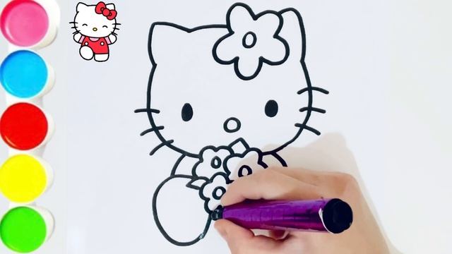 How to draw Cute hello kitty with flowers ?? // easy drawing for kids and toddlers смотреть онлайн