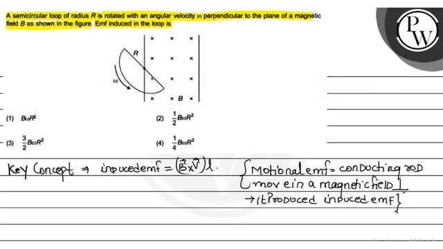 A semicircular loop of radius \( R \) is rotated with an angular ve... смотреть онлайн