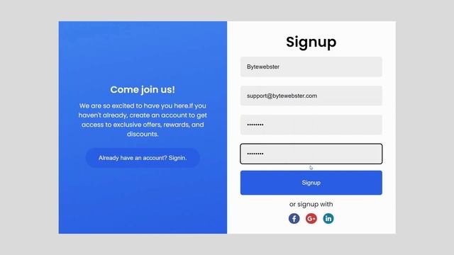Responsive Sliding Signup and Login Form Using HTML, CSS, and JavaScript || BYTEWEBSTER