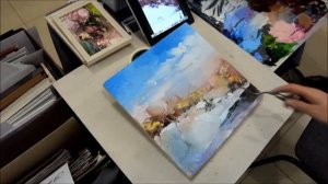 Пишу картину маслом. Пейзаж с церковью. Истринский район. Мастихиновая живопись. МК по живописи