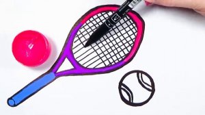 Мяч Теннисный и Ракетка. Нарисовать и Раскрасить. Tennis ball and racket. Drawing and painting