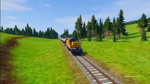 Red Monster Truck Crashes In Yellow Train Track  TRANSPORTING WITH TRUCKS - BeamNG.drive #5