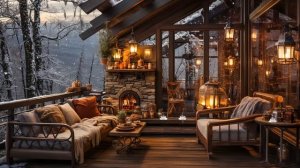 Relaxing Jazz Melodies Outdoor Cabin Winter, Snowfall & Fireplace Crackling🌨Jazz Instrumental Music