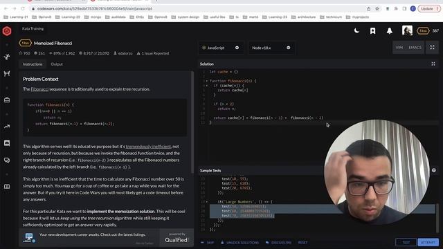 Codewars Javascript, Решение задачи Memoized Fibonacci смотреть онлайн