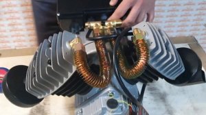 Компрессорная голова двух поршневая, вместе с электродвигателем - обзор и замеры.