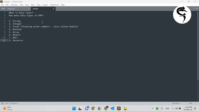 Chapter # 1 || Data Types In PHP Step By Step In Urdu/Hindi