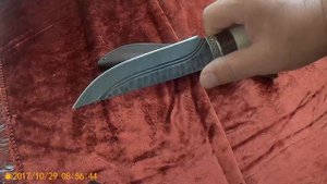 Нож Медведь (дамасская сталь, рог, долы)