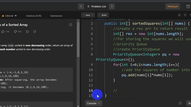 977 Squares of a Sorted Array leetcode java solution | leetcode java смотреть онлайн
