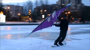 Кайтвинг зимой - Турбозмей при слабом порывистом ветре