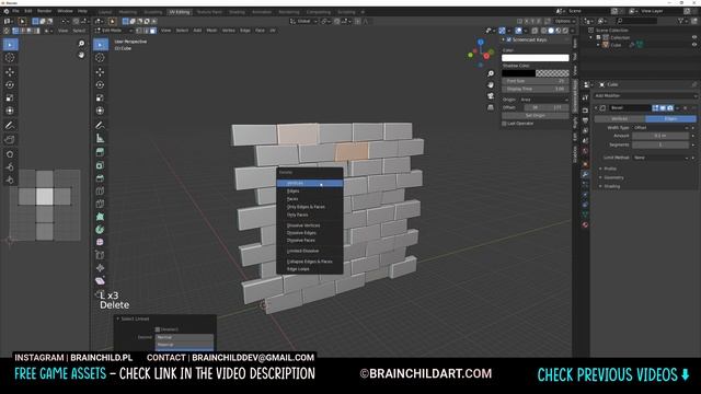 Low poly Style BRICK Wall in 2 MINUTES in Blender | 3d Modeling | Blender Speed Modeling