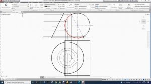 34. Построение линии пересечения конуса с фронтально - проецирующим цилиндром