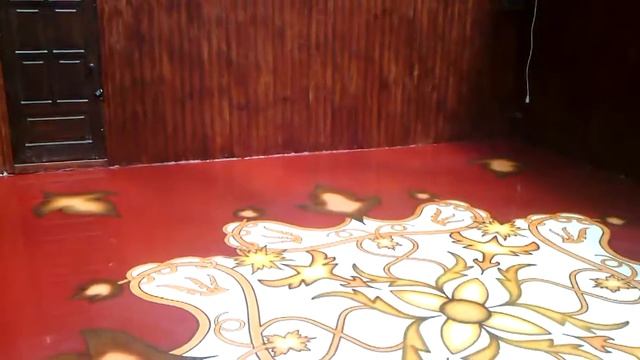 Наливные полы с рисунками. Красный наливной пол с восточным орнаментом