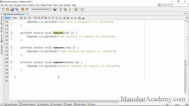 java static polymorphism (manohar academy)