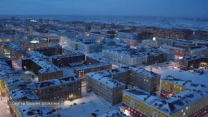 Вечерний Норильск с высоты - красивое видео