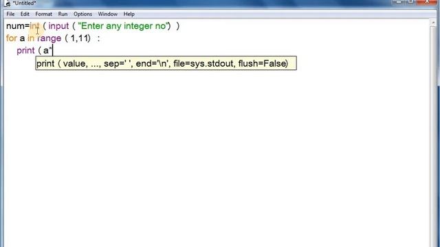 print table in python ! print table of given number in python