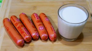 1 стакан кефира + 5 сосисок! Придумала на ходу из того, что было под рукой. Получилось очень вкусно!