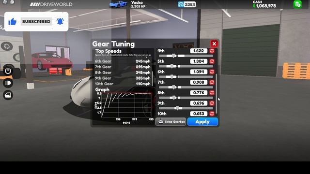 THE BEST GEAR TUNING FOR YASKO (JESKO) IN ROBLOX DRIVE WORLD!