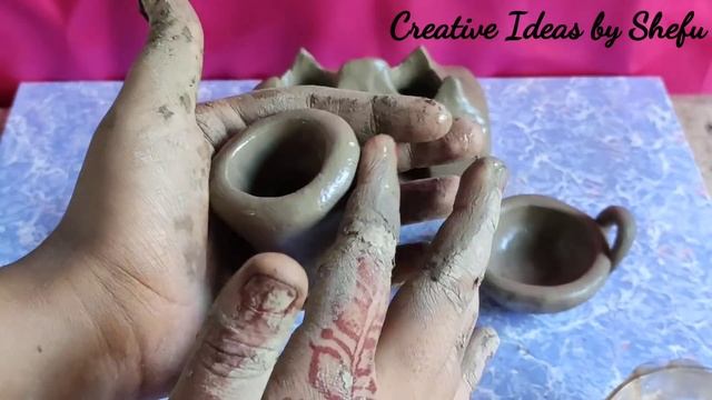 Handmade miniature kitchen set with clay