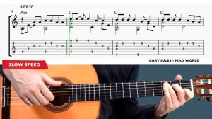 Mad World (Gary Jules) - Fingerstyle Guitar Tutorial + TAB