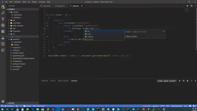 Create Aspnet Core Web App and Api with Typescript and React