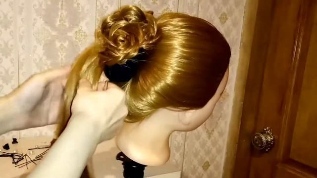 Урок 22. Пучок с розами. Красивая прическа на торжество.Прическа на выпускной. Прическа на свадьбу.