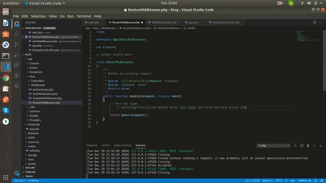 PHP Laravel with Laravel setup and basics, routing, controllers, middlewares
