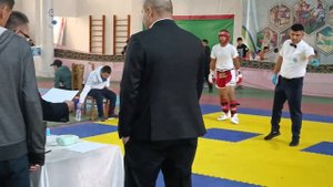 Жавохир Юсуфжонов красный угол Чемпионат Узбекистана по кикбоксингу 2022 г. Гулистан