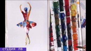 балерина  акварелью и кляксами