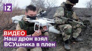 «Сдаваться – туда»: наш дрон взял в плен выжившего ВСУшника / Известия