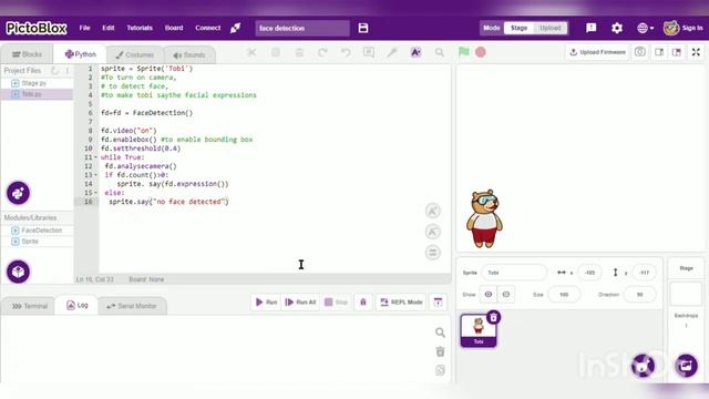 Face detection using python language in pictoblox смотреть онлайн