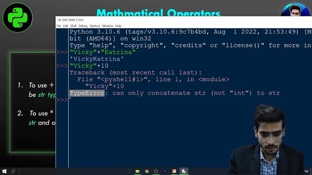 Mathematical operations for string | Operator for Concatenation | Python strings #36