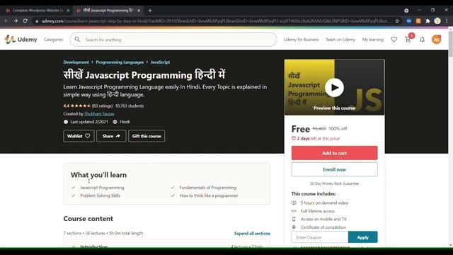 Free wordpress and javascript course with certificate